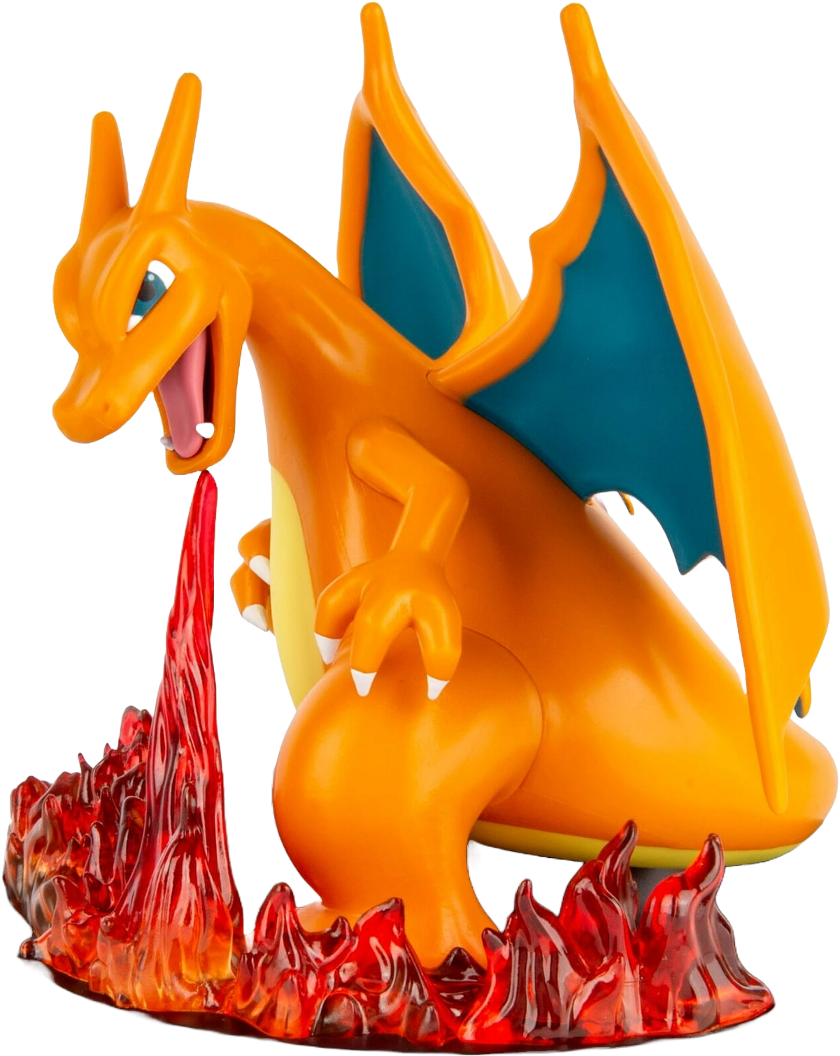 Side view of the Charizard figure breathing fire from the Super-Premium Collection.