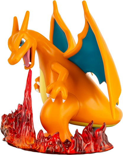 Side view of the Charizard figure breathing fire from the Super-Premium Collection.
