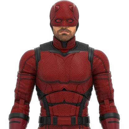 Close-up of Daredevil: Born Again Marvel Legends 6-inch figure showing detailed red suit and mask.