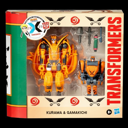 Transformers Collaborative Naruto Shippuden Kurama and Gamakichi action figure set in sealed retail box with accessories visible through the window.