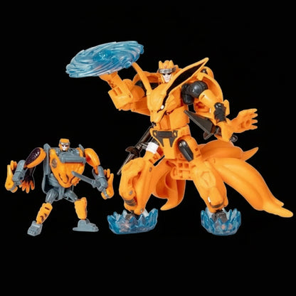 Kurama robot form unleashing rasengan effect while Gamakichi stands ready with ninja-inspired gear.
