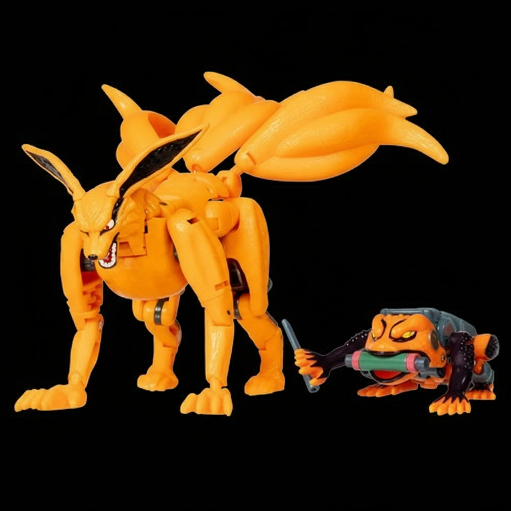 Kurama and Gamakichi transformed into their creature alt modes with detailed paint applications and accessories.