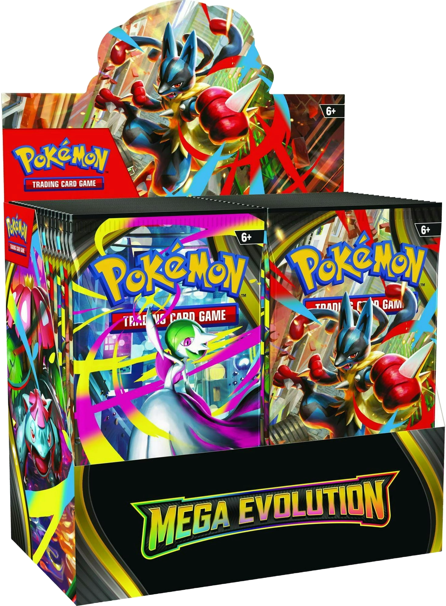 Pokémon TCG Mega Evolution Enhanced Booster Box opened for display with visible booster packs.