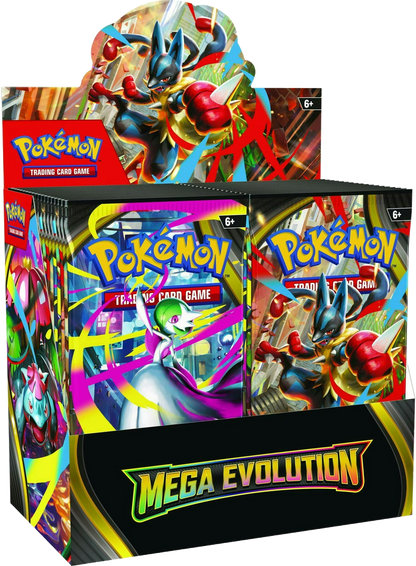 Pokémon TCG Mega Evolution Enhanced Booster Box opened for display with visible booster packs.