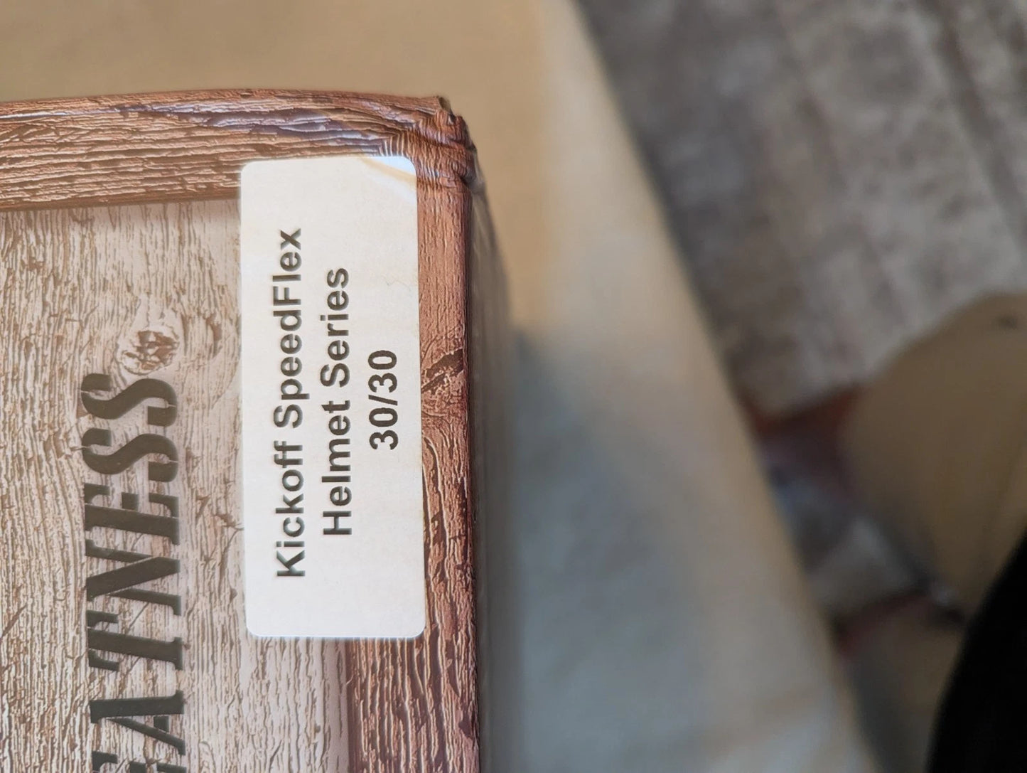 Kickoff Speed Flex helmet packaging label showing limited edition numbering 30 of 30.