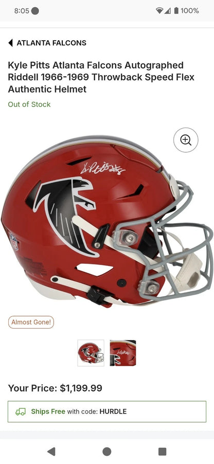 Reference image of Atlanta Falcons 66–69 throwback Speed Flex helmet style.