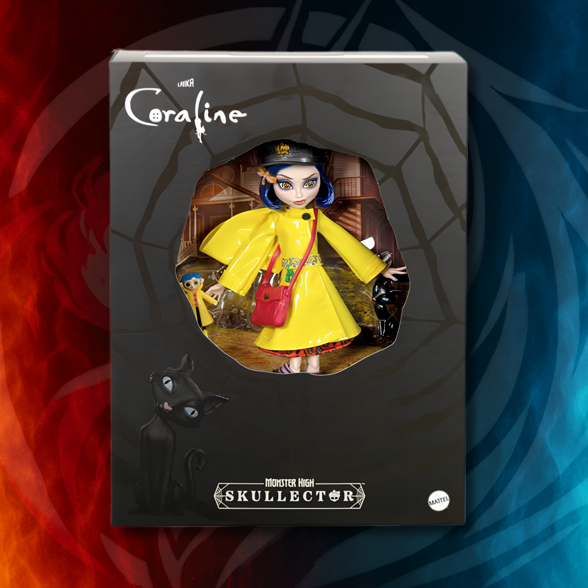 Monster High Coraline Skullector Doll collector box front packaging with window display and Coraline branding