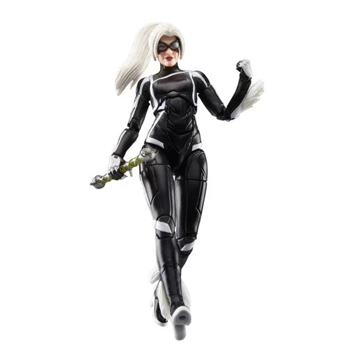Hasbro Marvel Legends Spider-Man 2 Black Cat figure posed in motion with whip extended forward.