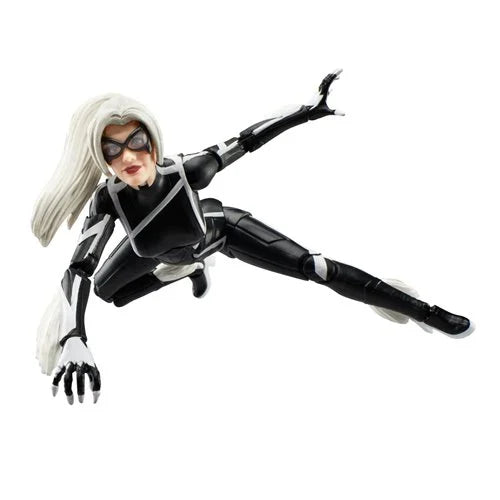 Spider-Man 2 Gamerverse Black Cat figure leaping forward in swinging motion, highly articulated Hasbro sculpt.