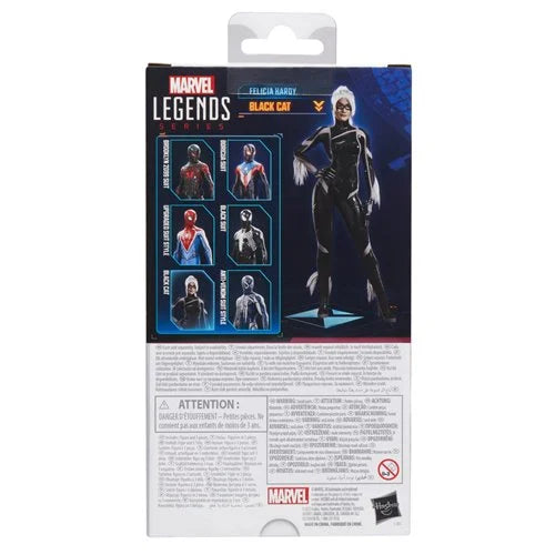 Back of Marvel Legends Spider-Man 2 Black Cat box featuring Felicia Hardy art and character lineup from Gamerverse wave.