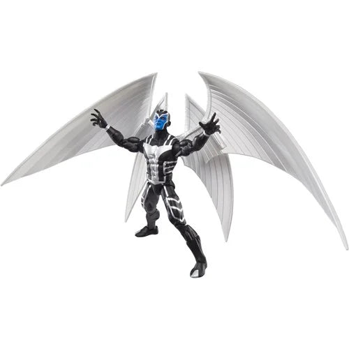 Hasbro Marvel Legends X-Force Archangel action figure with metallic wings fully spread, arms extended outward in dynamic display pose.