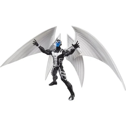 Hasbro Marvel Legends X-Force Archangel action figure with metallic wings fully spread, arms extended outward in dynamic display pose.