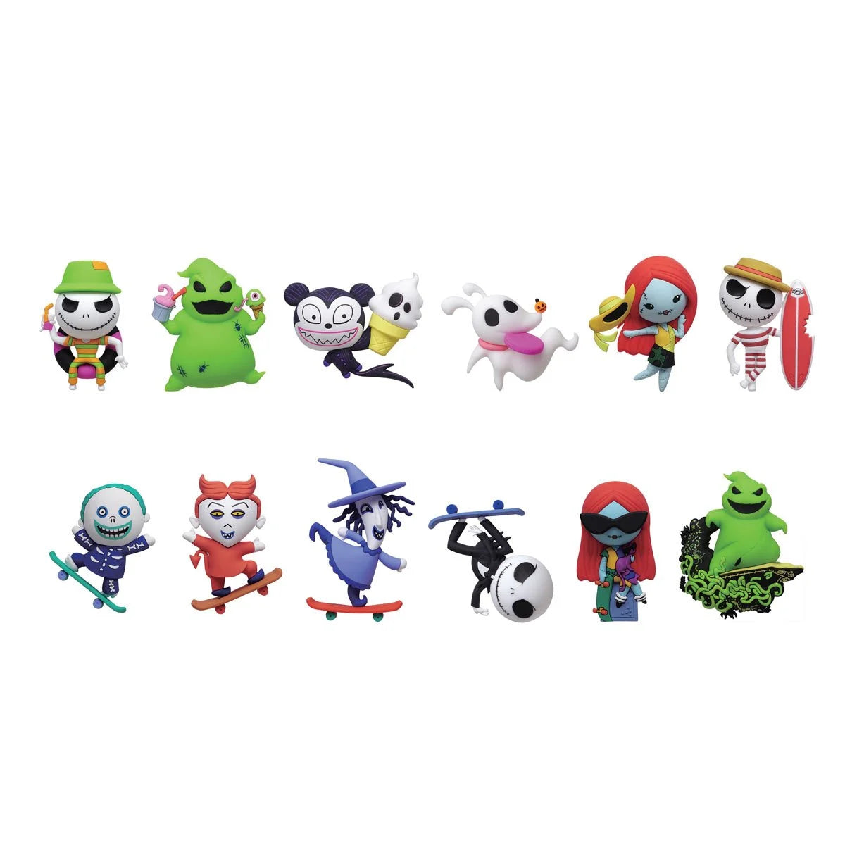 Complete lineup of Series 10 NBX 3D Foam Bag Clip characters including Jack, Sally, Zero, and Oogie Boogie.
