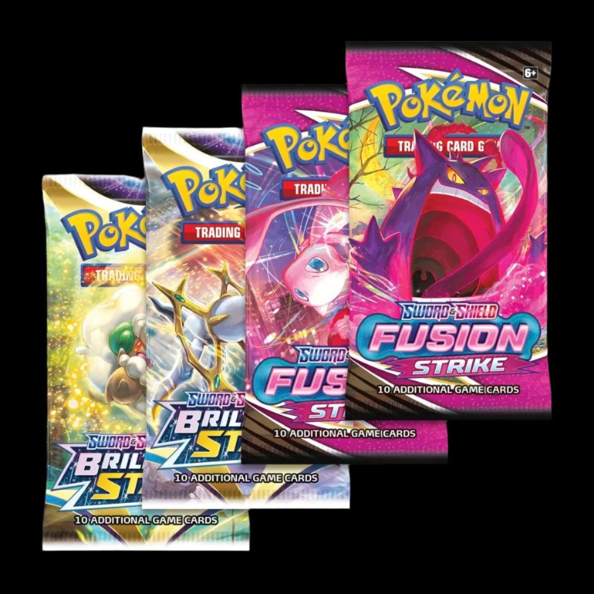 Assorted Sword & Shield Pokémon TCG booster packs included in the Morpeko V-UNION Special Collection.