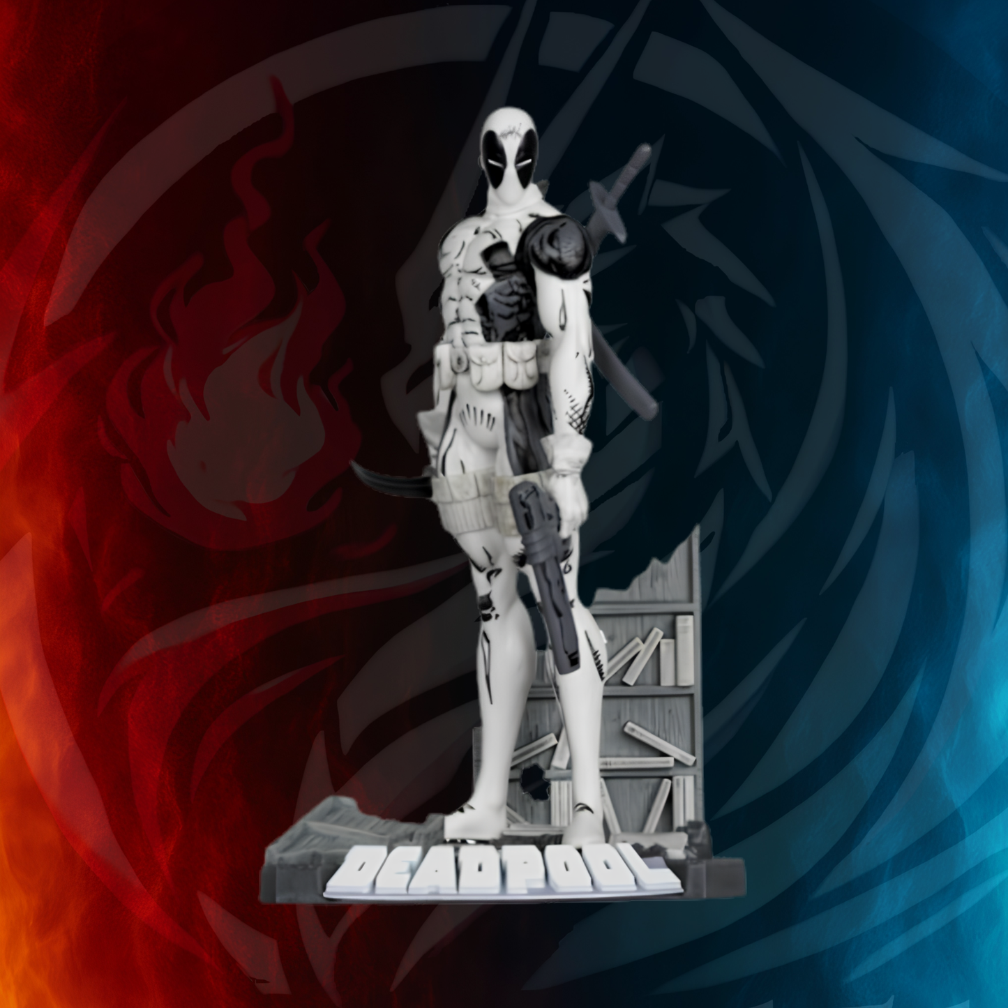 McFarlane Deadpool New Mutants #98 line art statue - environmental base detail