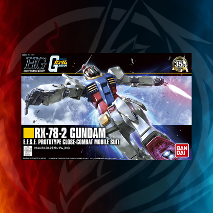 Bandai HGUC RX-78-2 Gundam Revive 1:144 model kit, assembled with beam rifle and shield