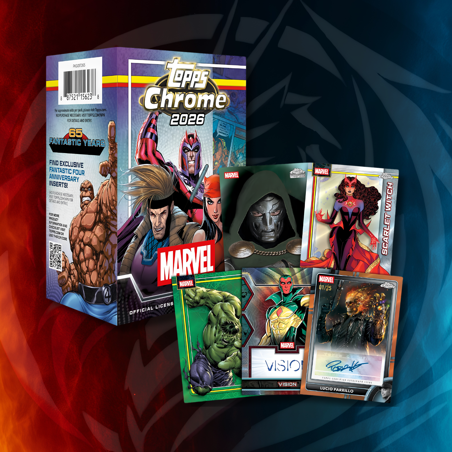 2026 Topps Chrome Marvel Comics Value Box — back of box with pack and insert details