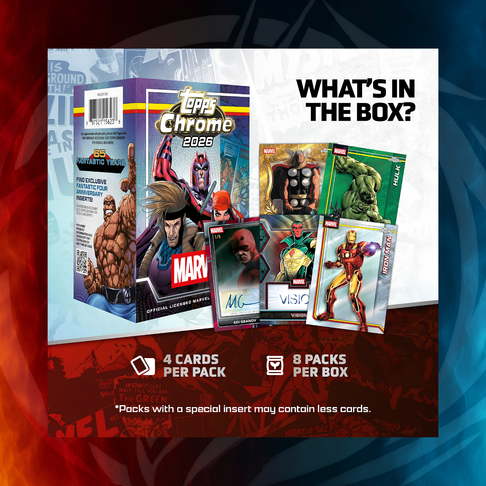 2026 Topps Chrome Marvel Comics Value Box — side angle of sealed box