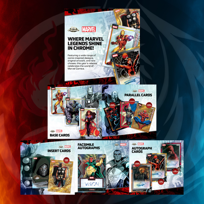 2026 Topps Chrome Marvel Comics Value Box — 8 packs with 4 cards per pack, RayWave Refractor retail exclusives