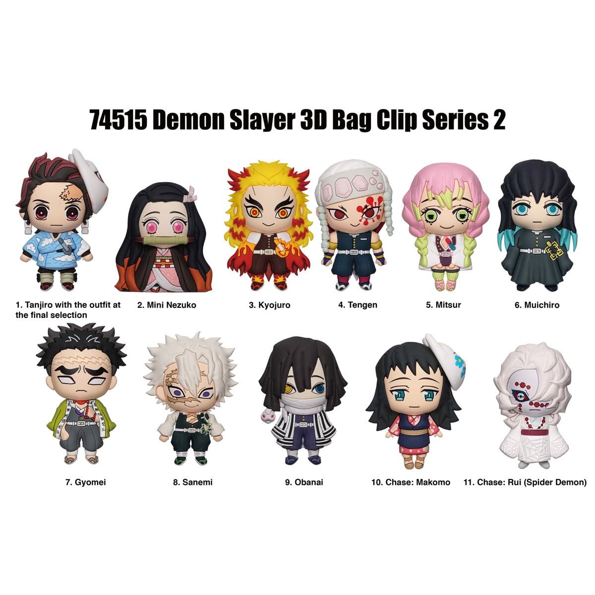 Demon Slayer Series 2 3D foam bag clips — close-up of clip figures