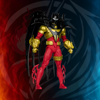 McFarlane DC Multiverse Azrael Batman (Knightquest) 7-inch action figure in red, gold and black armor with black bat-wing blades, front view