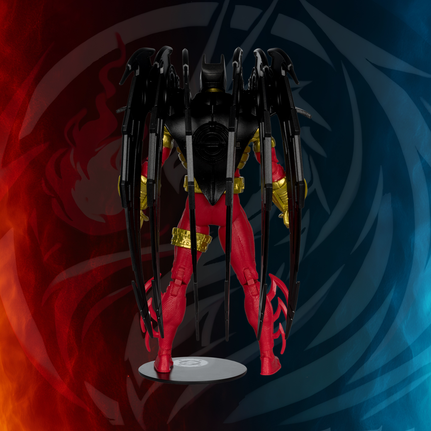Azrael Batman (Knightquest) McFarlane DC Multiverse figure, rear view with black bat-wing blades spread