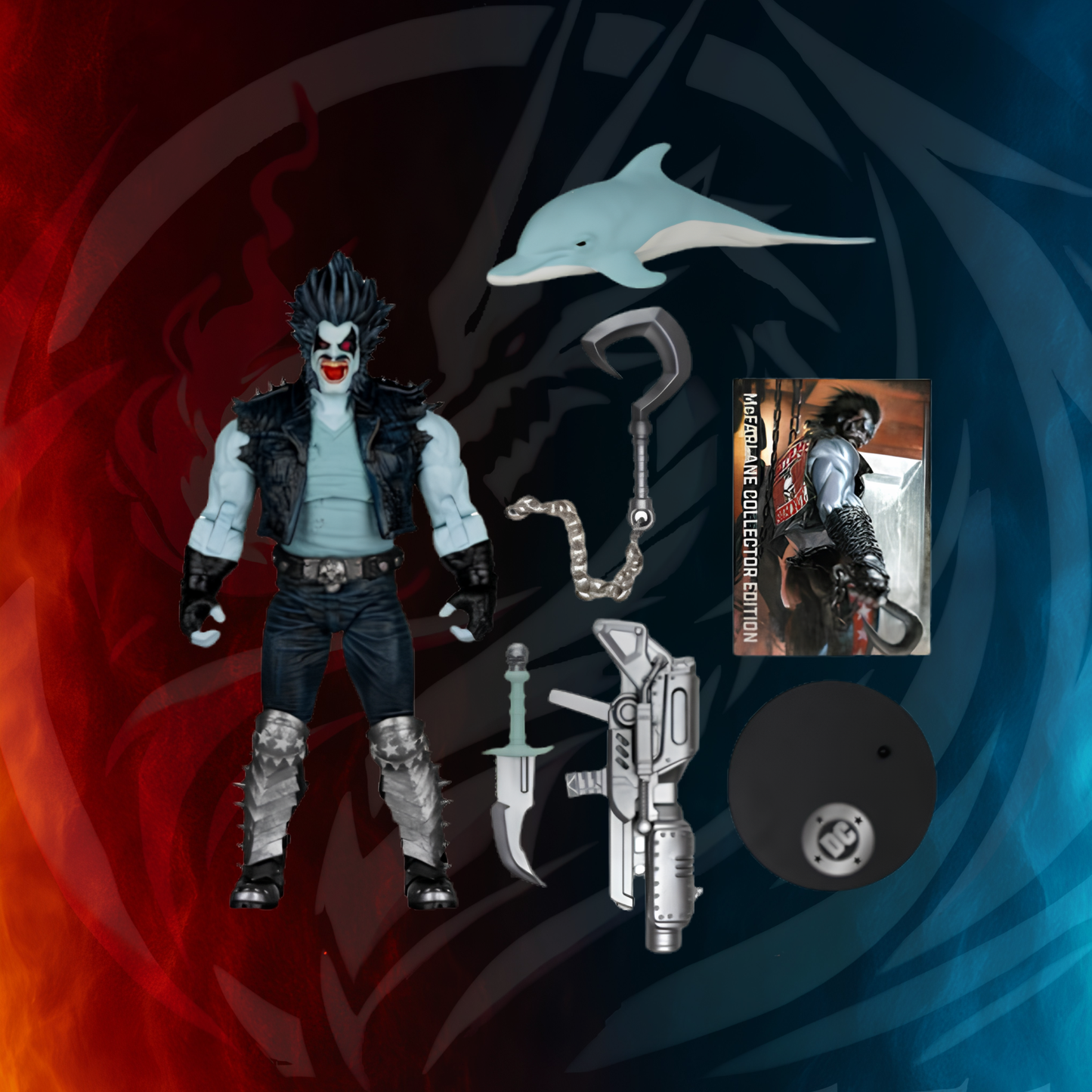 DC Multiverse Wave 14 Lobo (DC Classic) #58 figure with included accessories (hook and chain, knife, rifle, space dolphin)