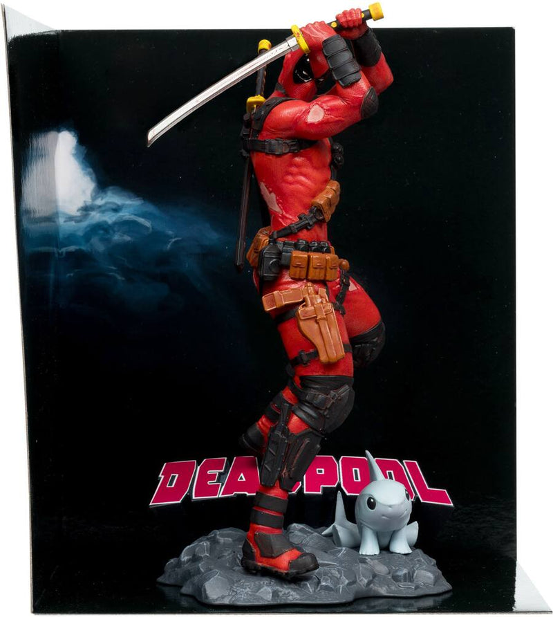 Deadpool 1:10 Scale McFarlane figure posed with katana and scene backdrop