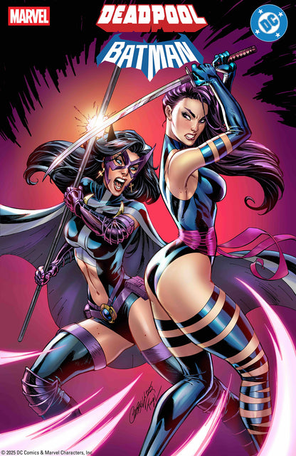 Deadpool/Batman #1 J. Scott Campbell Variant – Huntress vs Psylocke crossover cover, Marvel/DC comic