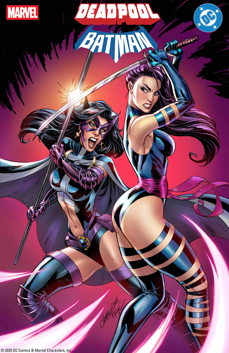 Deadpool/Batman #1 J. Scott Campbell Variant – Huntress vs Psylocke crossover cover, Marvel/DC comic