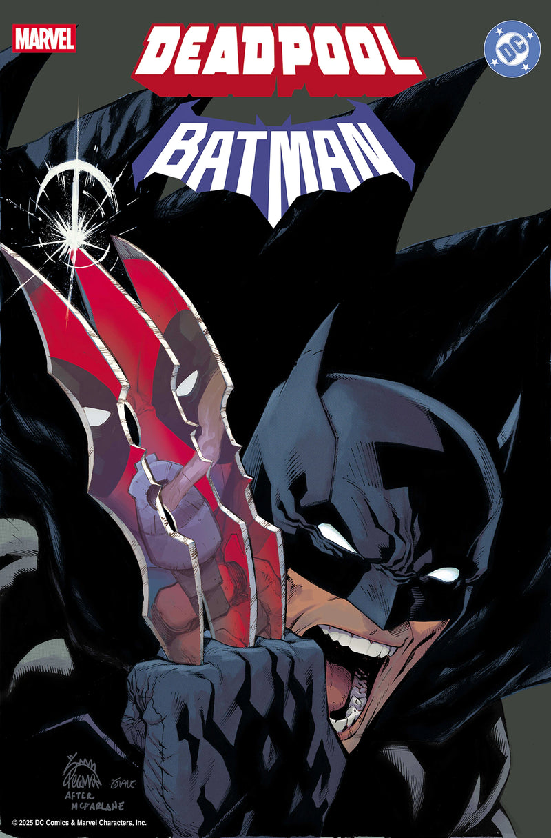 Deadpool/Batman #1 Ryan Stegman Homage Variant – Batman with Deadpool reflection homage to McFarlane’s Batman #423, Marvel/DC crossover comic