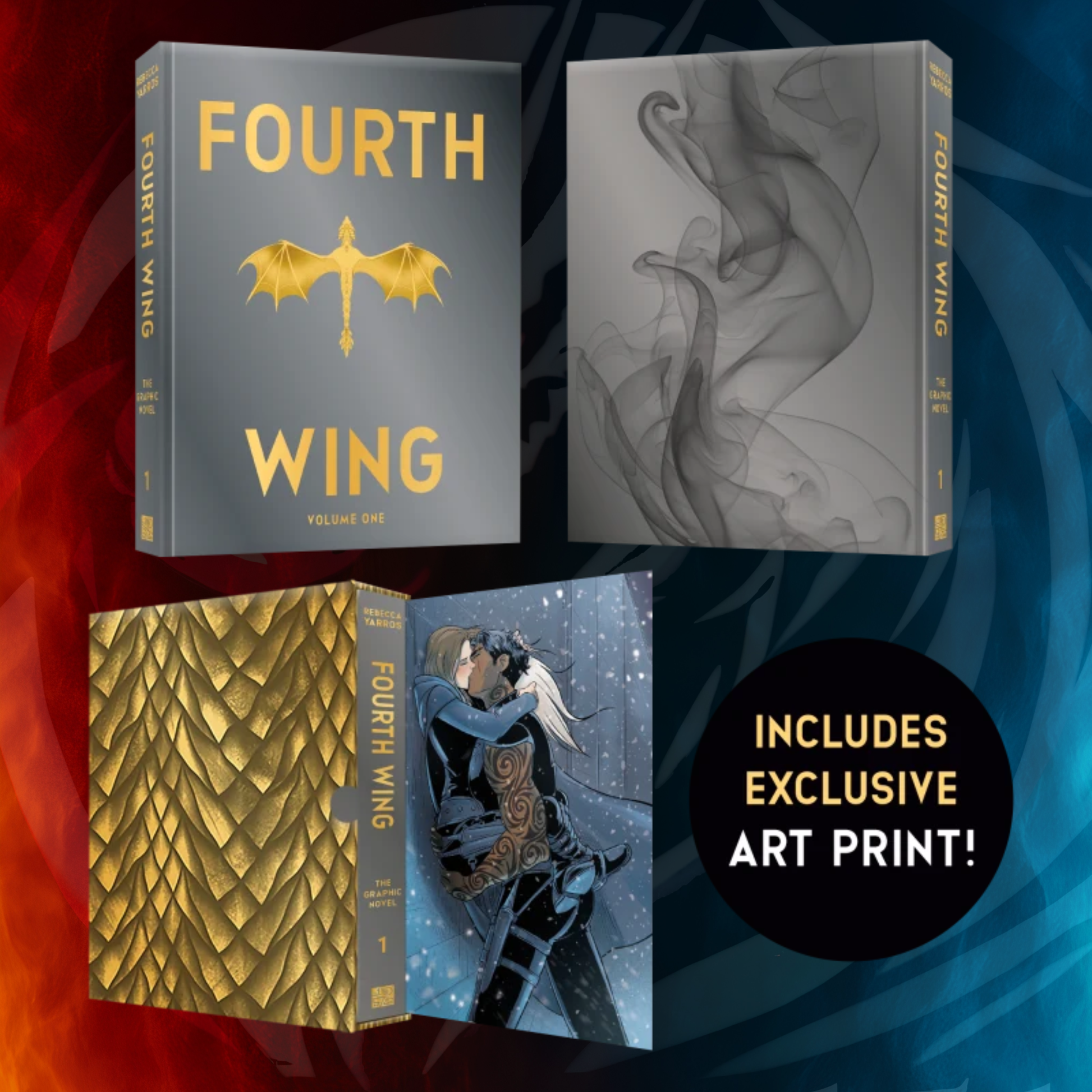 Fourth Wing Graphic Novel Volume One Signed Deluxe Edition: foil-stamped hardcover, gold dragon-scale slipcase, exclusive art print