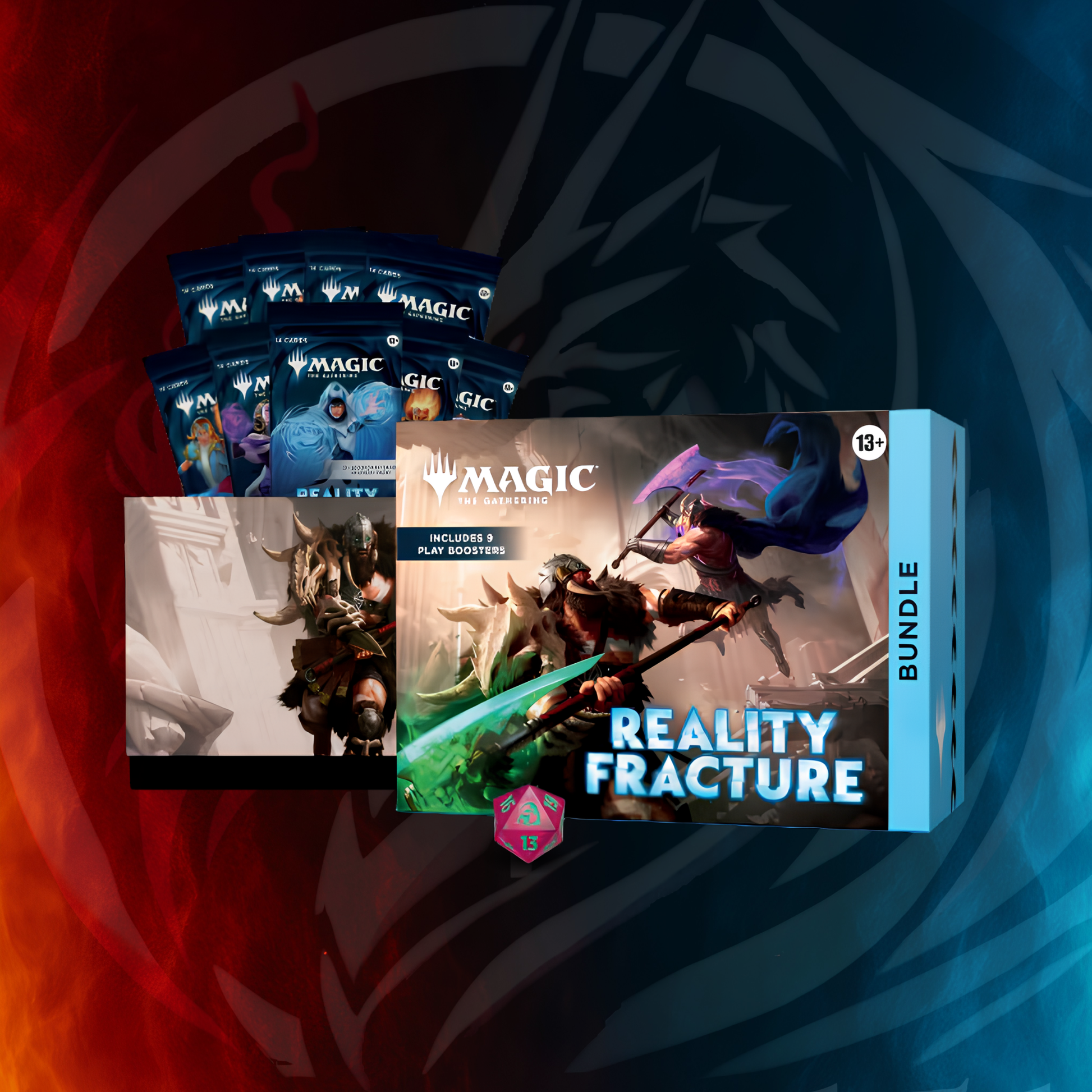 Magic: The Gathering Reality Fracture Bundle box with nine Play Boosters, card storage box and spindown die