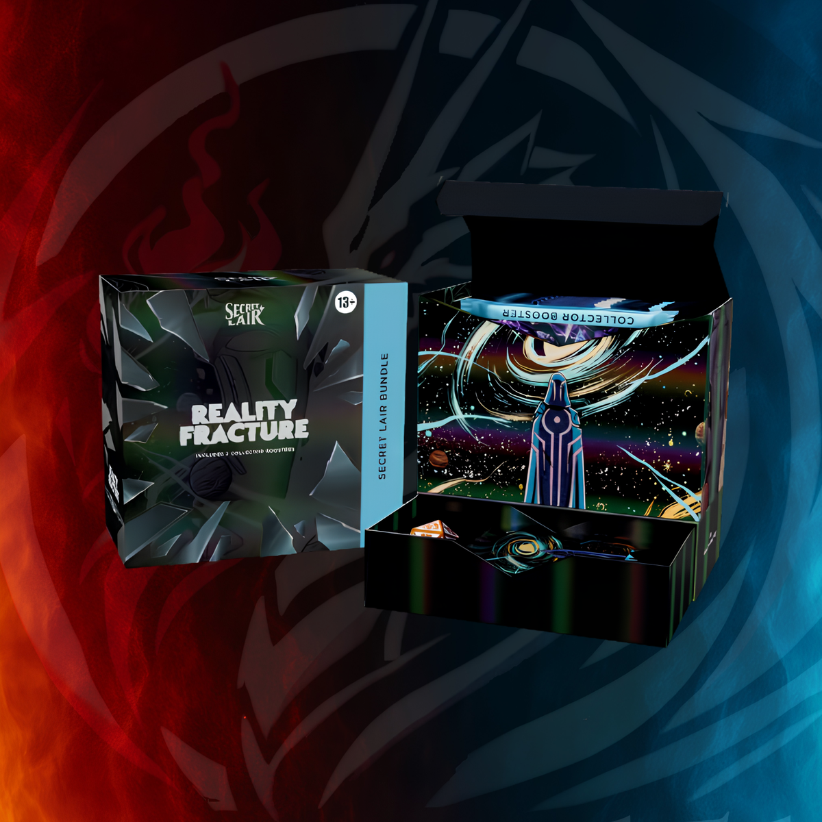 Magic: The Gathering Reality Fracture Secret Lair Bundle, closed box and open box interior