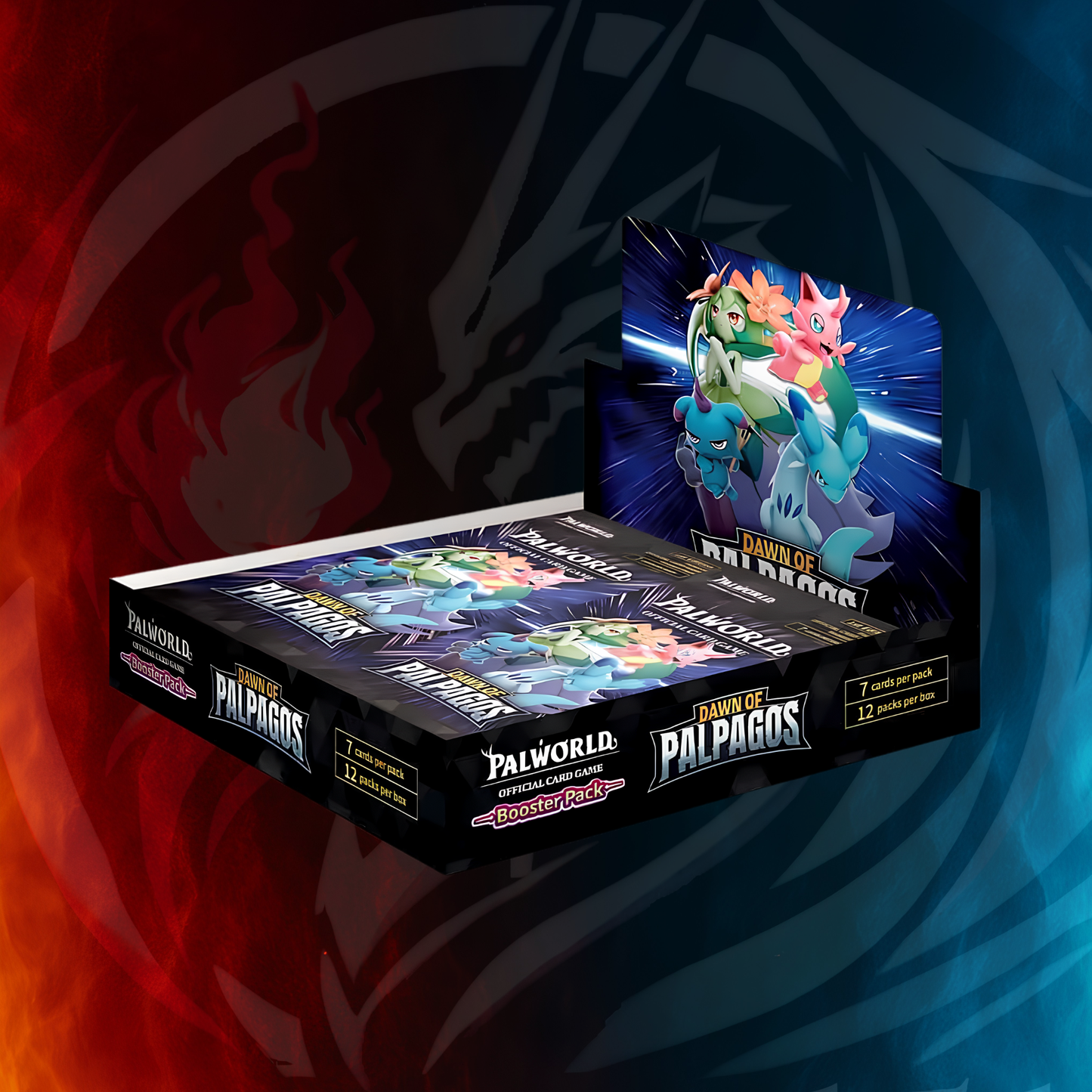Palworld OCG: Dawn of Palpagos booster display box, side angle