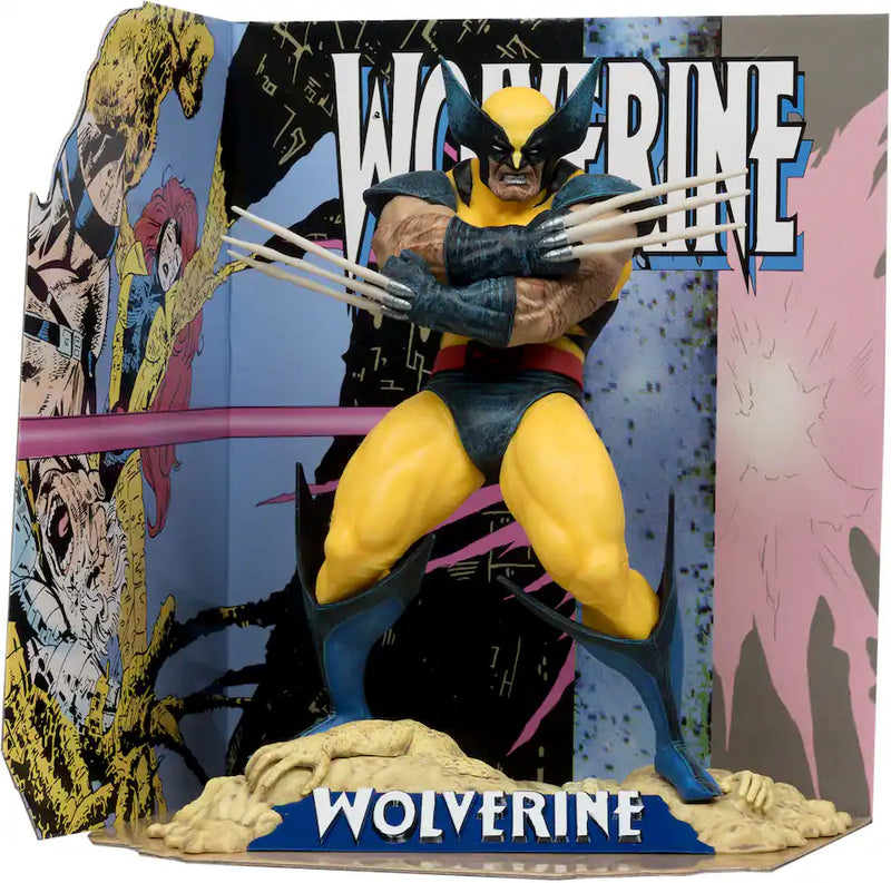 Fully assembled Wolverine collectible with environmental base and full backdrop art
